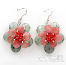 Faceted Prehnite and Cherryq Quartz Flower Shape Earrings
