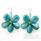 Peacock Green Color Drop Shape Shell Flower Earrings