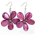 Purple Red Series Purple Red Shell and Purple Red Crystal Flower Earrings