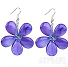 Purple Series Purple Shell and Purple Crystal Flower Earrings