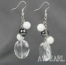Dangle Style Clear Crystal and Tungsten Steel Stone and White Porcelain Stone Earrings