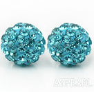Fashion Style Lake Blue Rhinestone Ball Studs Earrings