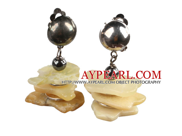 Special Fashion Design Irregular Shape Yellow Opal And Tungsten Steel Stone Dangle Clip Earrings