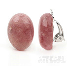 Simple Design Oval Shape Strawberry Crystal Clip Earrings