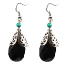 Wholesale Simple Vintage Style Faceted Black Crystal Dangle Earrings With Tibet Silve Accessory