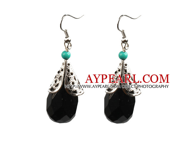 Simple Vintage Style Faceted Black Crystal Dangle Earrings With Tibet Silve Accessory