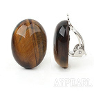 Simple Design Oval Shape Tiger Eye Clip Earrings