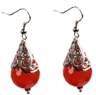 Simple Vintage Style Faceted Red Agate Dangle Earrings With Tibet Silve Accessory