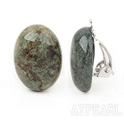 Simple Design Oval Shape Moss Agate Clip Earrings