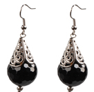 Wholesale Simple Vintage Style 18Mm Faceted Black Agate Dangle Earrings With Tibet Silve Accessory