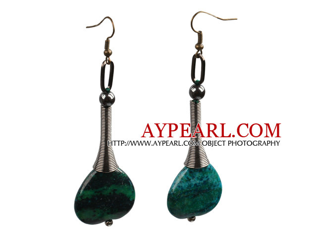 Vintage Style Heart Shape Phoenix Stone And Tungsten Steel Bead Dangle Earrings