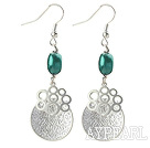 Dangle Style Dark Green Pearl and Immitation Silver Earrings