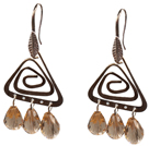 Popular Fashion Natural Champagne Drop Shape Crystal Earrings With Triangular Accessory