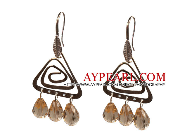 Popular Fashion Natural Champagne Drop Shape Crystal Earrings With Triangular Accessory