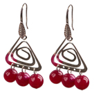 Popular Fashion Natural Rose Red Agate Earrings With Triangular Accessory