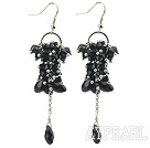Dangle Style Black Series Black Crystal Long Earrings