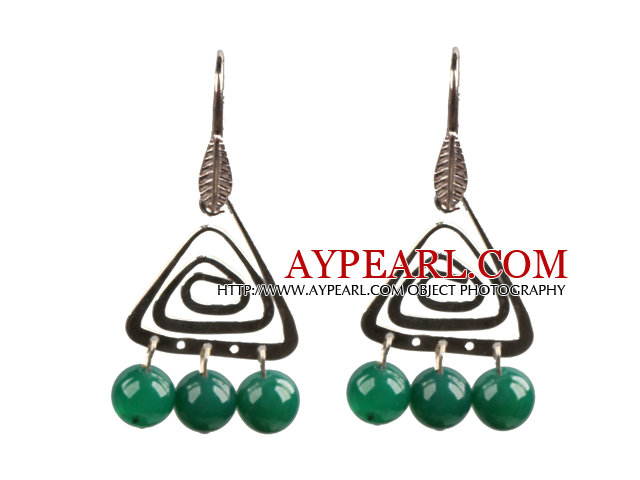 Popular Fashion Natural Green Agate Earrings With Triangular Accessory