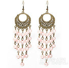 Vintage Style Round Shape Accessory and Round Pink Shell Beads Long Earrings