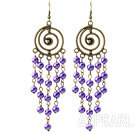 Vintage Style Round Shape Accessory and Round Purple Shell Beads Long Earrings