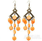 Wholesale Vintage Style Rhombus Shape Accessory and Flat Round Orange Shell Long Earrings