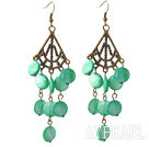 Vintage Style Triangle Shape Accessory and Flat Round Green Shell Long Earrings