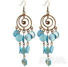 Vintage Style Round Shape Accessory and Flat Round Blue Shell Long Earrings