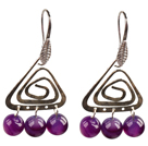 Popular Fashion Natural Purple Agate Earrings With Triangular Accessory