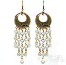 Vintage Style Gray Color Round Seashell Dangle Earrings