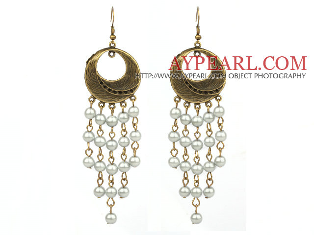 Vintage Style Gray Color Round Seashell Dangle Earrings