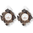 2013 Summer New Design White Freshwater Pearl and Smoky Quartz Chips Clip Earrings