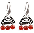 Popular Fashion Natural Red Agate Earrings With Triangular Accessory