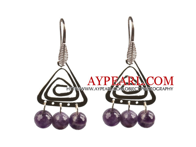 Popular Fashion Natural Faceted Amethyst Earrings With Triangular Accessory