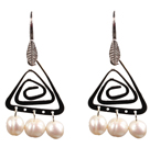 Popular Fashion Natural White Freshwater Pearl Earrings With Triangular Accessory