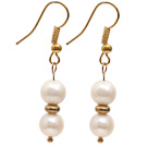 Fashion Style 7-8mm Natural White Freshwater Pearl Beaded Earrings with Yellow Color Fish Hook