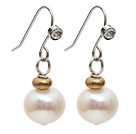 Simple Style 9-10mm Natural White Round Freshwater Pearl Earrings with Fish Hook