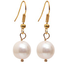 Simple Style Natural White 10-11mm Freshwater Pearl Earrings with Yellow Color Fish Hook