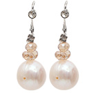Fashion Style Natural White Freshwater Pearl Earrings with Fish Hook