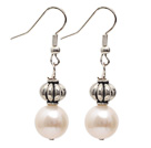 Simple Style Natural White 10-11mm Freshwater Pearl Earrings with Tibet Silver Accessories
