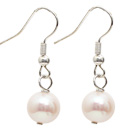 Simple Style 9-10mm Natural White Freshwater Pearl Earrings with Fish Hook