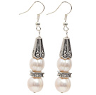 Natural White 10-11mm Freshwater Pearl Earrings with Rhinestone Spacer Accessories