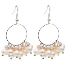 Fashion Style Natural White Freshwater Pearl Crystal Hoop Earrings