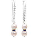 Fashion Style Natural White Freshwater Pearl Earrings with Clear Crystal