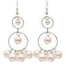 Long Style Natural White Freshwater Pearl Dangle Earrings with Fish Hook