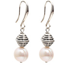Fashion Style 10-11mm Natural White Freshwater Pearl Earrings with Tibet Silver Accessories