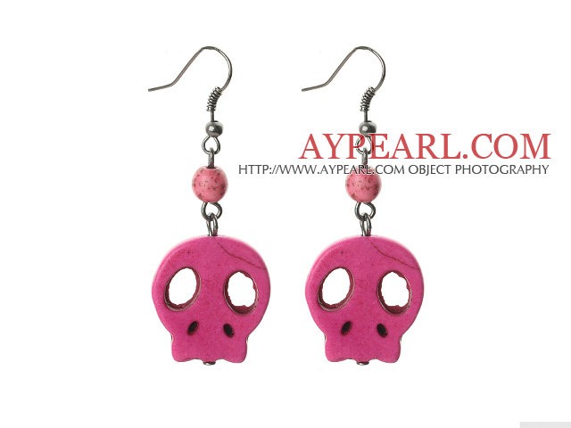 6 Pairs Simple Style Dyed Hot Pink Turquoise Skull Earrings with Fish Hooks