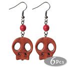 6 Pairs Simple Style Dyed Redish Brown Turquoise Skull Earrings with Fish Hooks