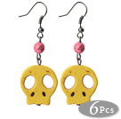 6 Pairs Simple Style Dyed Lemon Yellow Color Turquoise Skull Earrings with Fish Hooks