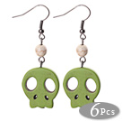 6 Pairs Simple Style Dyed Grass Green Color Turquoise Skull Earrings with Fish Hooks