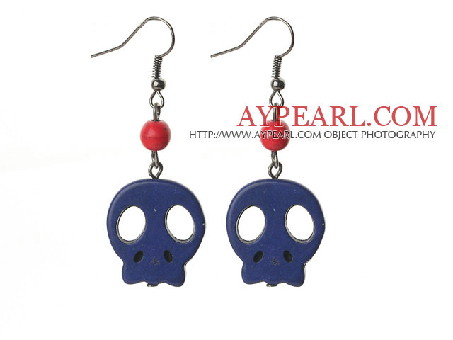 6 Pairs Simple Style Dyed Dark Blue Turquoise Skull Earrings with Fish Hooks