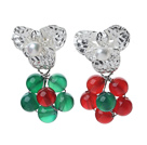 Wholesale Fashion Style White Freshwater Pearl and Green Agate and Carnelian Studs Earrings